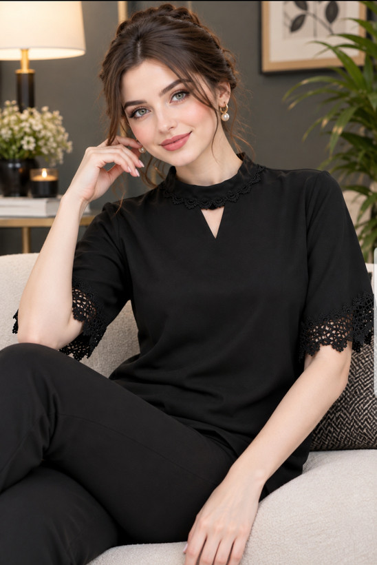 تیشرت آستین کوتاه یقه گیپور(الیزه)